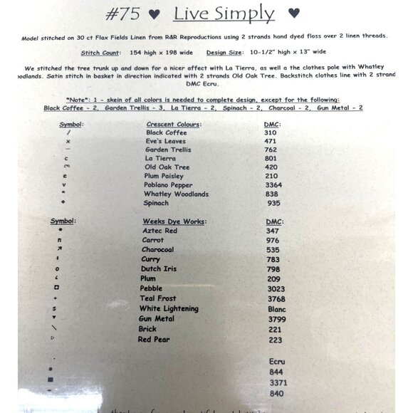 "Live Simply" Cross Stitch Pattern By 4 My Boys - Picture 3 of 3